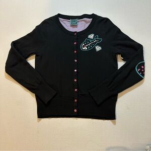 Too Fast Brand Skeleton Cat Cardigan Goth Punk Black Large